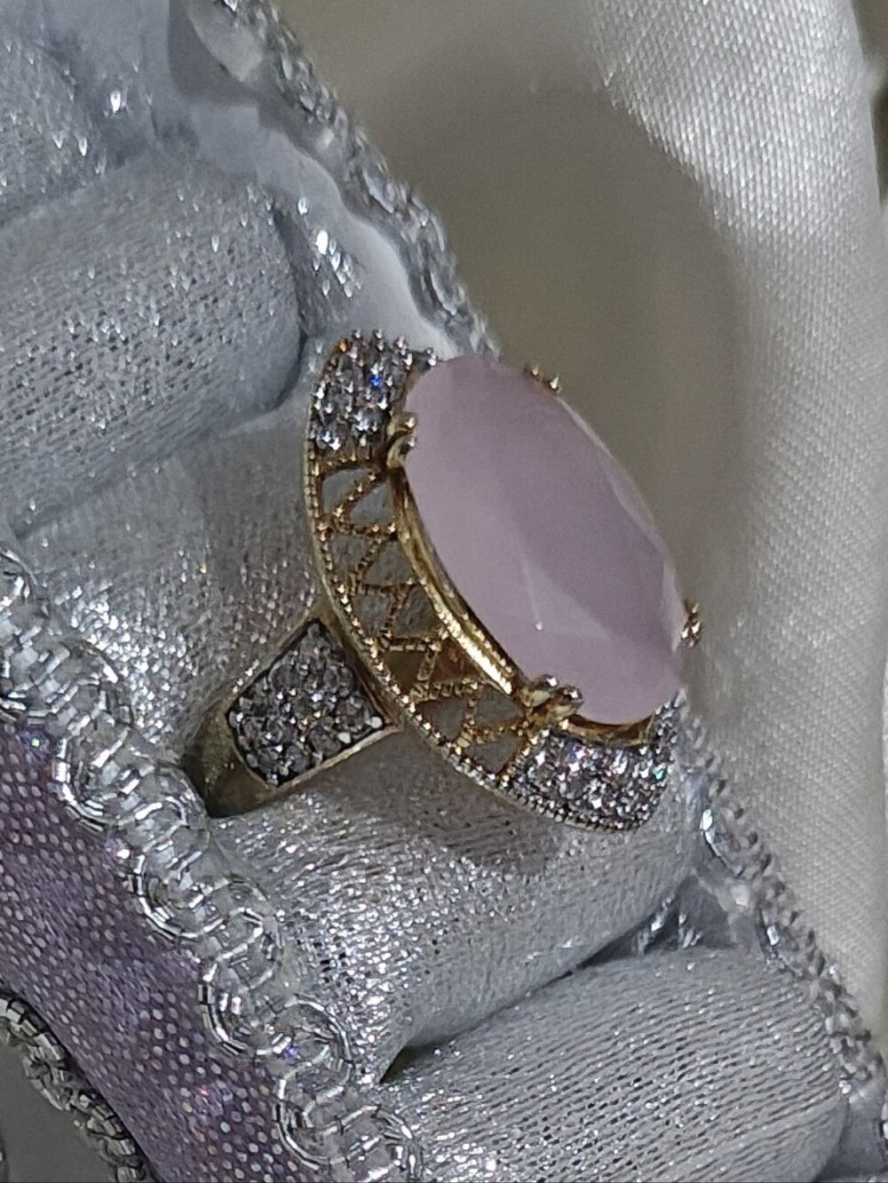 VTG Sterling Silver & Gold Wash Rose Quartz Cocktail Ring